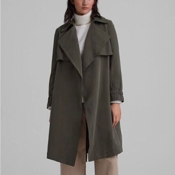 Club Monaco Elima Trench Coat Belted Soft Relaxed Fit Women Small Olive Green - Picture 1 of 11